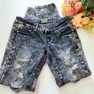 Acid Wash Twelve K Womens Destroyed Jeans